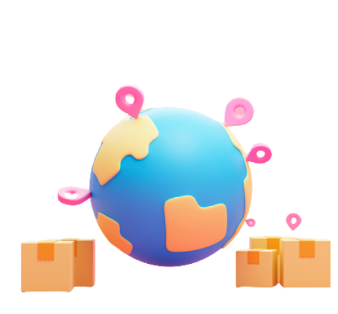 pointer pin location earth global world with cardboard boxes transportation logistics concept pink background icon symbol 3d rendering 1